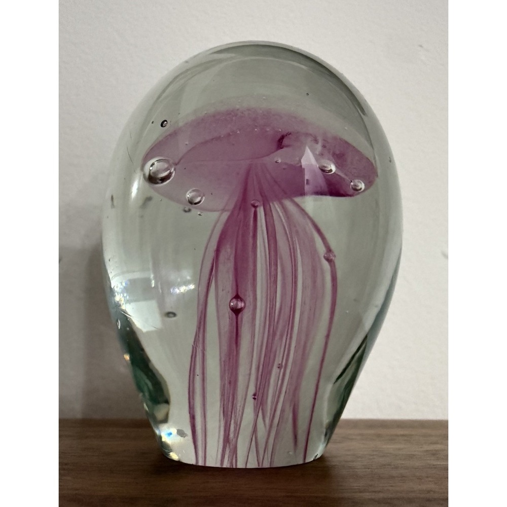 Vintage Art Glass‎ Pink Tentacle JELLYFISH Bubbles PAPERWEIGHT 4" tall, 1.6 lb